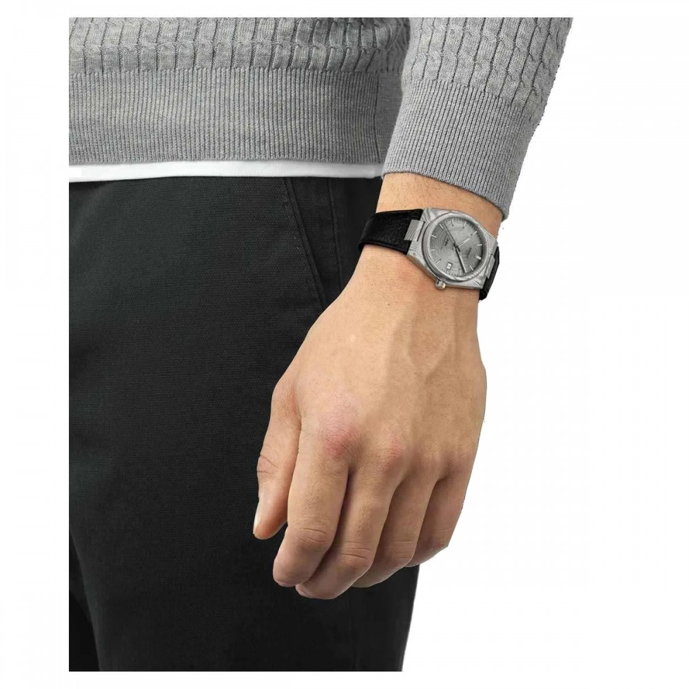 TISSOT T-Classic PRX Damascus Steel Powermatic 80 38mm Ρολόι Ανδρικό Μαύρο Δερμάτινο λουράκι T1378079608100