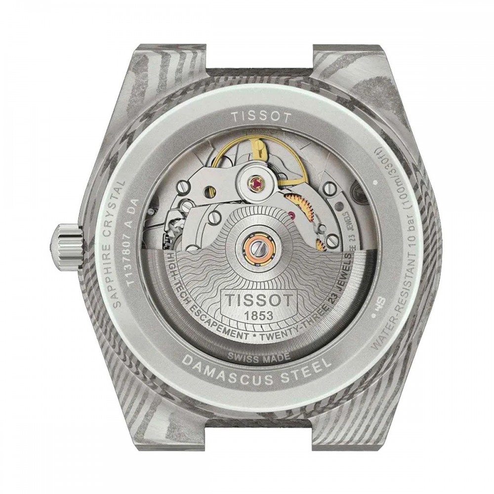 TISSOT T-Classic PRX Damascus Steel Powermatic 80 38mm Ρολόι Ανδρικό Μαύρο Δερμάτινο λουράκι T1378079608100