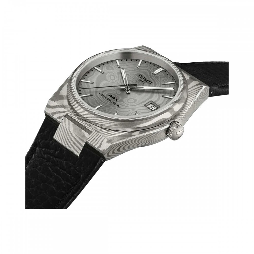 TISSOT T-Classic PRX Damascus Steel Powermatic 80 38mm Ρολόι Ανδρικό Μαύρο Δερμάτινο λουράκι T1378079608100