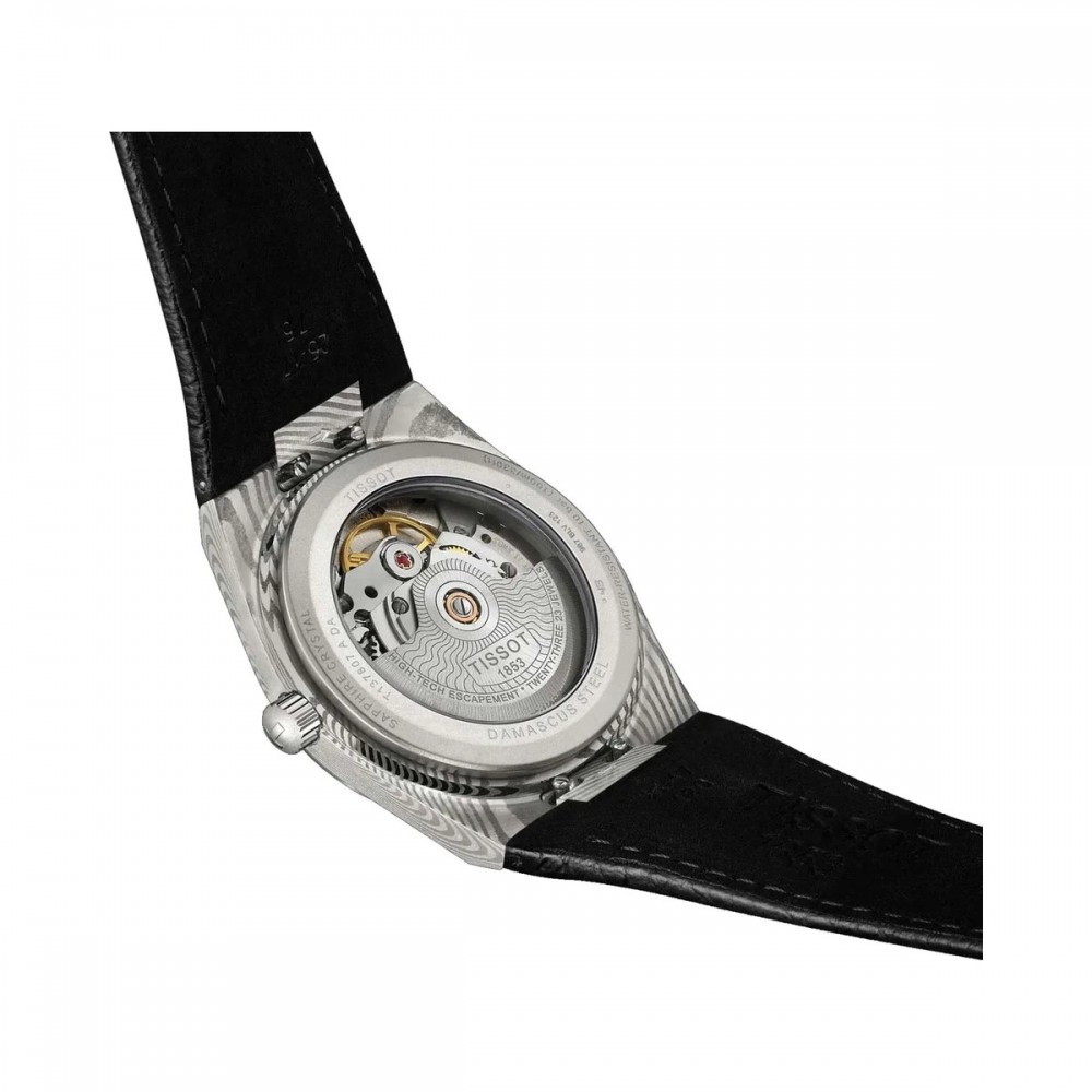 TISSOT T-Classic PRX Damascus Steel Powermatic 80 38mm Ρολόι Ανδρικό Μαύρο Δερμάτινο λουράκι T1378079608100