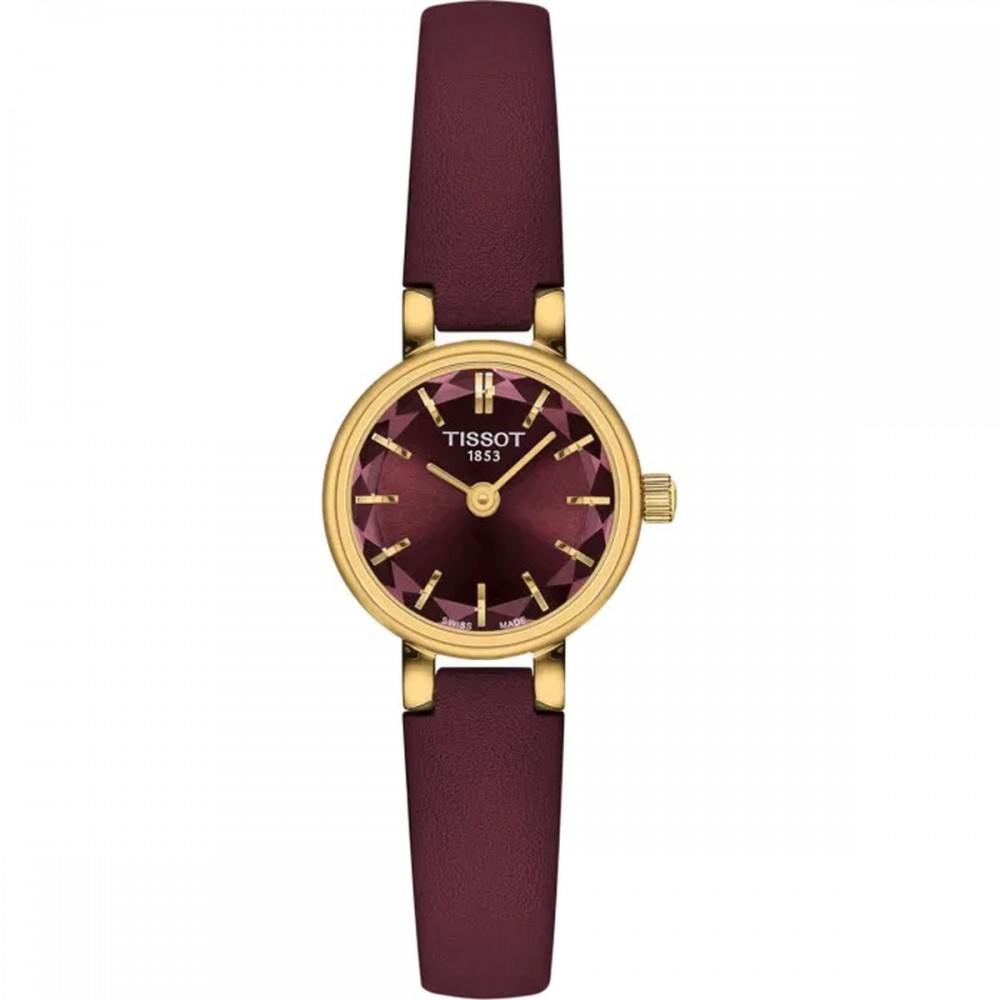 TISSOT T-Lady Lovely Round  Ρολόι Γυναικείο Μπορντό Δερμάτινο Λουράκι T1400093637100