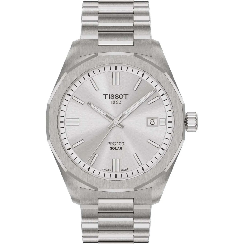 TISSOT T-Classic PRC 100 Solar Ρολόι Ανδρικό Ασημί Ανοξείδωτο Ατσάλι μπρασελέ T1514221103100