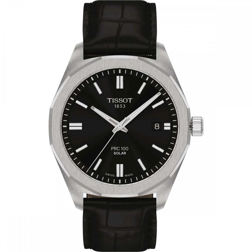 TISSOT T-Classic PRC 100 Solar Ρολόι Ανδρικό Μαύρο Δερμάτινο λουράκι T1514221605100