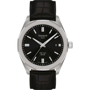 TISSOT T-Classic PRC 100 Solar Ρολόι Ανδρικό Μαύρο Δερμάτινο λουράκι T1514221605100