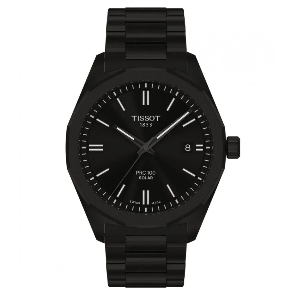 TISSOT T-Classic PRC 100 Solar Ρολόι Ανδρικό Μαύρο Ανοξείδωτο Ατσάλι μπρασελέ T1514223305100