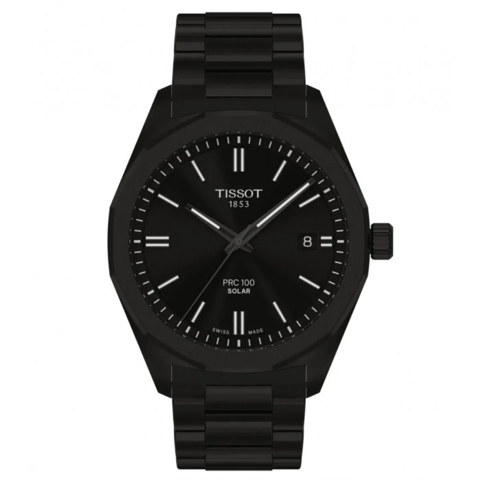 TISSOT T-Classic PRC 100 Solar Ρολόι Ανδρικό Μαύρο Ανοξείδωτο Ατσάλι μπρασελέ T1514223305100