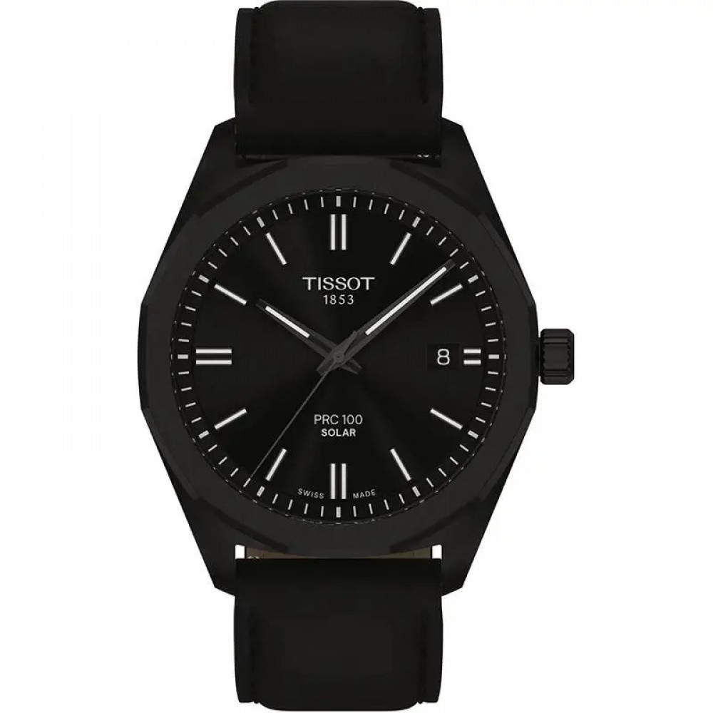 TISSOT T-Classic PRC 100 Solar Ρολόι Ανδρικό Μαύρο Δερμάτινο λουράκι T1514223605100