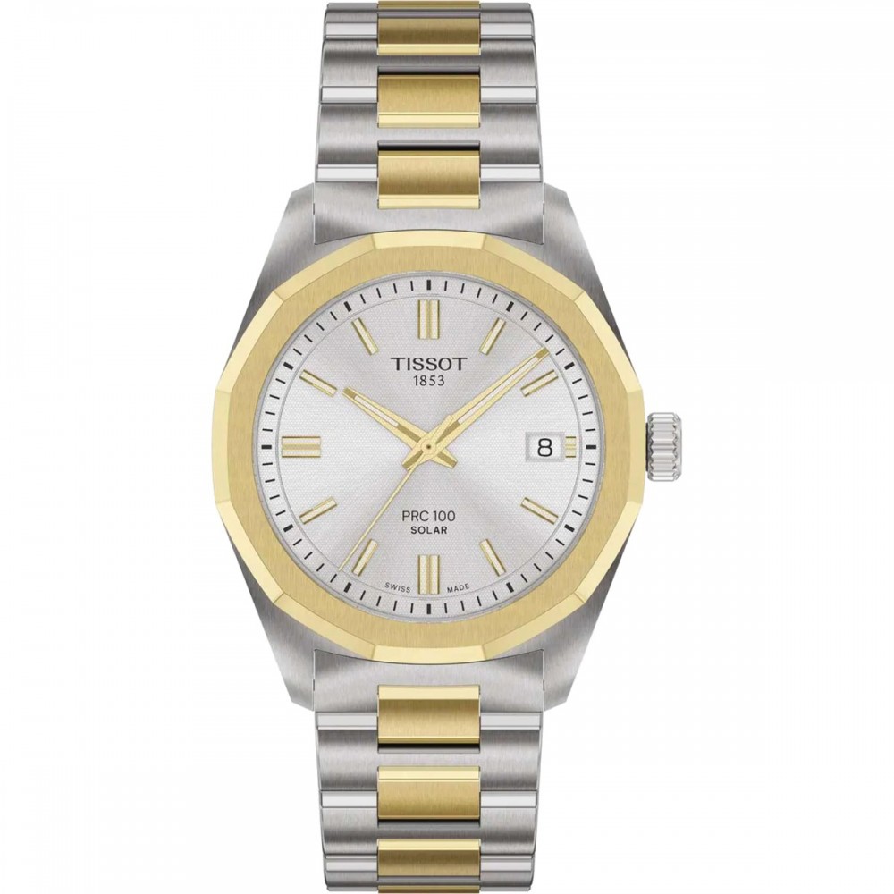 TISSOT T-Classic PRC 100 Solar Ρολόι Γυναικείο Δίχρωμο Ανοξείδωτο Ατσάλι μπρασελέ T1518222203100