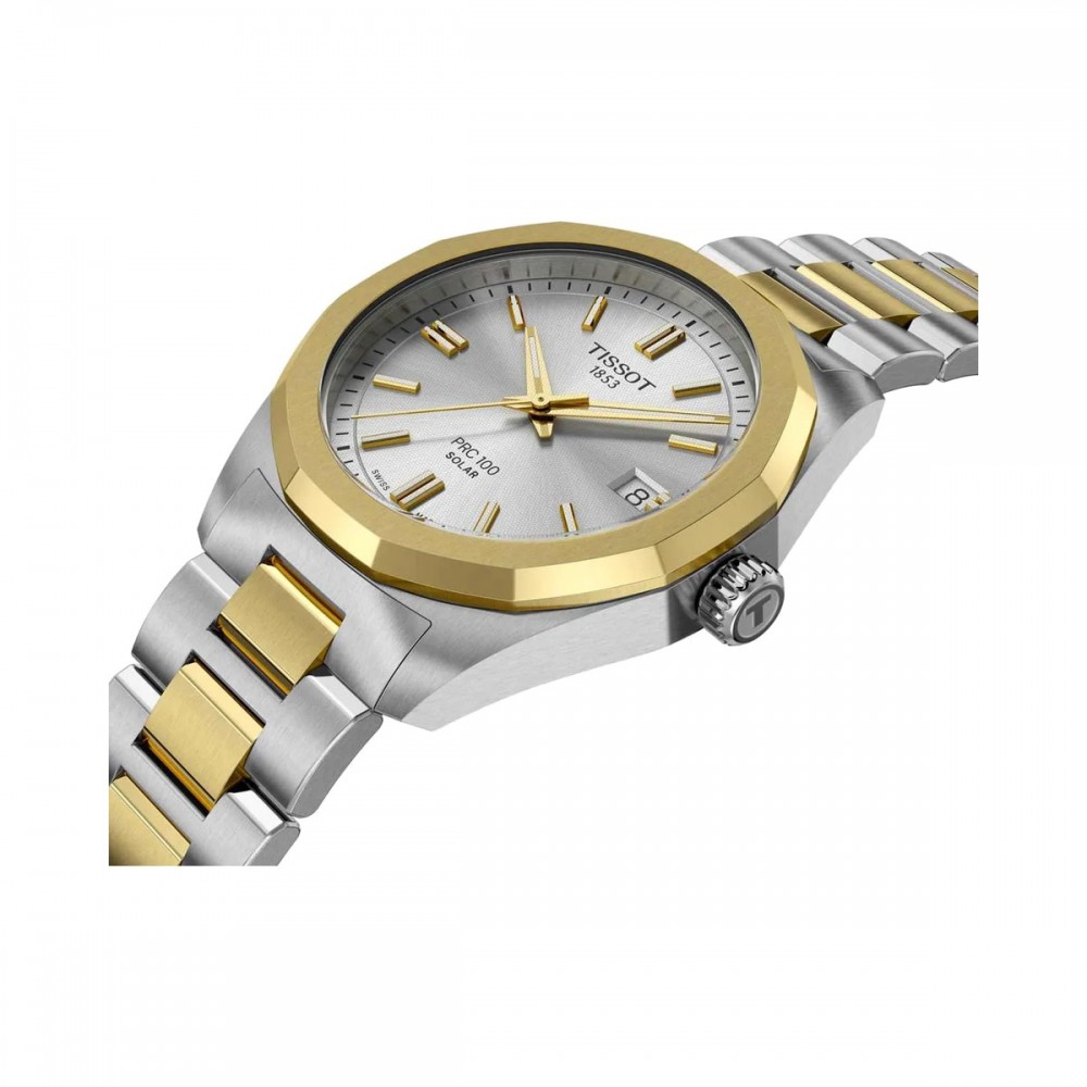 TISSOT T-Classic PRC 100 Solar Ρολόι Γυναικείο Δίχρωμο Ανοξείδωτο Ατσάλι μπρασελέ T1518222203100