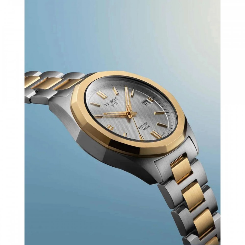 TISSOT T-Classic PRC 100 Solar Ρολόι Γυναικείο Δίχρωμο Ανοξείδωτο Ατσάλι μπρασελέ T1518222203100