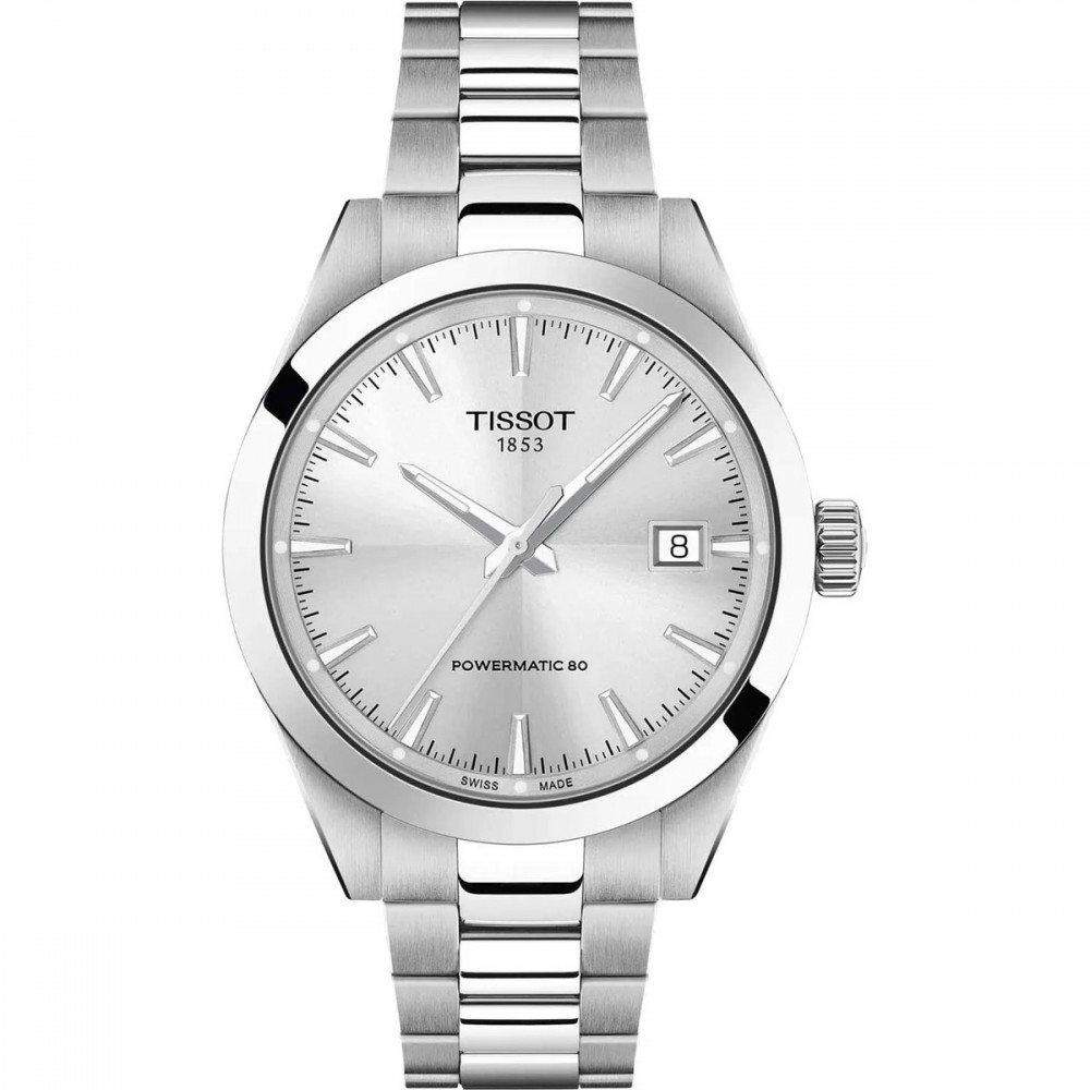 TISSOT T-Classic Gentleman 38mm Powermatic 80 Ρολόι Ανδρικό Ασημί Ανοξείδωτο Ατσάλι μπρασελέ T1658071103100