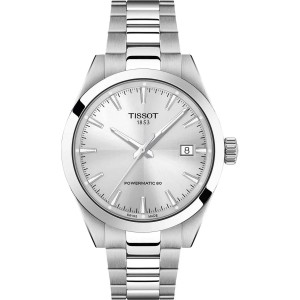 TISSOT T-Classic Gentleman 38mm Powermatic 80 Ρολόι Ανδρικό Ασημί Ανοξείδωτο Ατσάλι μπρασελέ T1658071103100