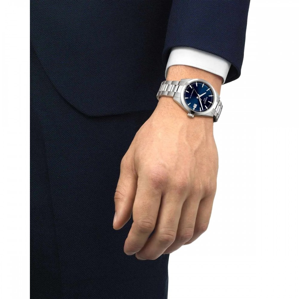 TISSOT T-Classic Gentleman 38mm Powermatic 80 Ρολόι Ανδρικό Ασημί Ανοξείδωτο Ατσάλι μπρασελέ T1658071104100