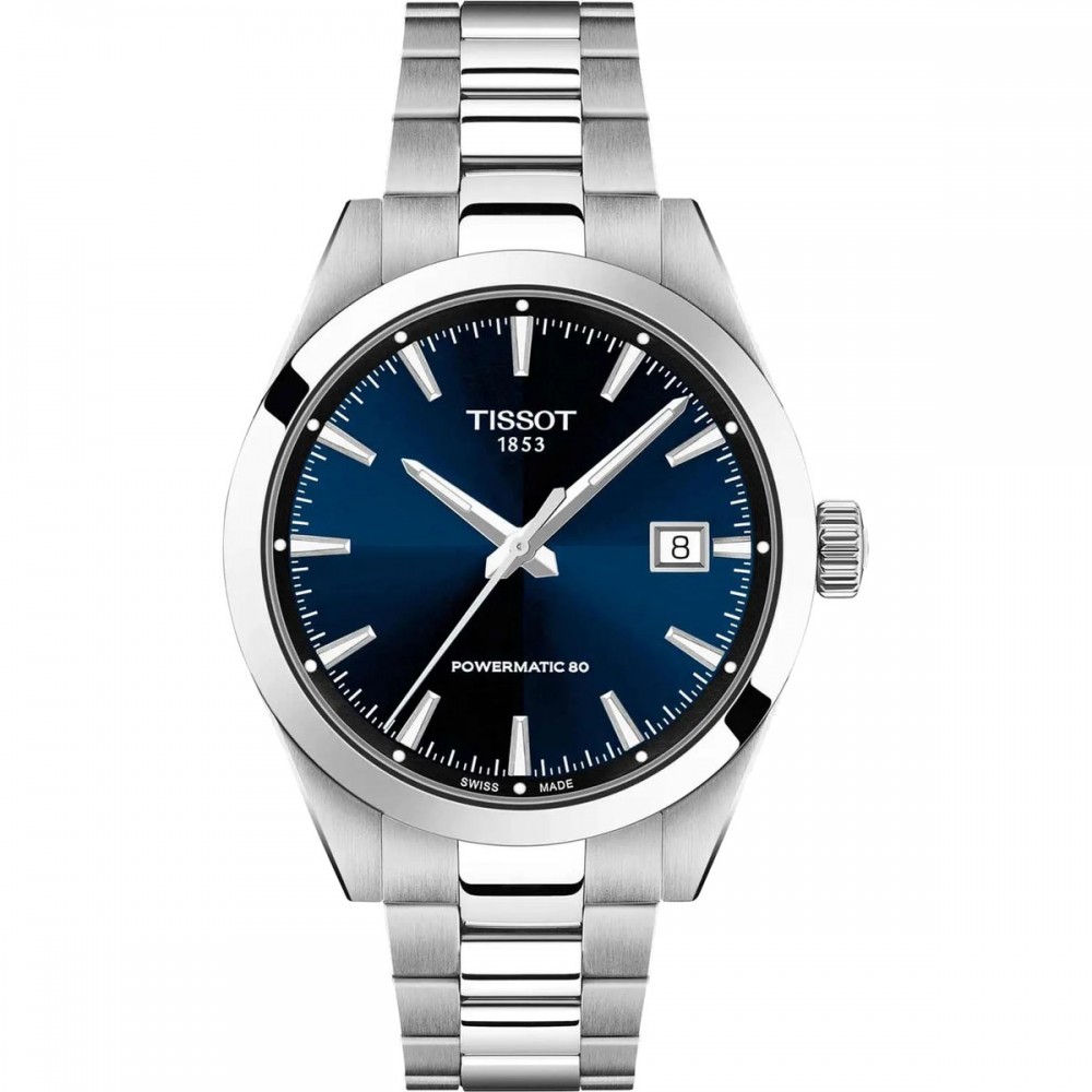 TISSOT T-Classic Gentleman 38mm Powermatic 80 Ρολόι Ανδρικό Ασημί Ανοξείδωτο Ατσάλι μπρασελέ T1658071104100