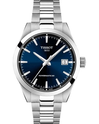 TISSOT T-Classic Gentleman 38mm Powermatic 80 Ρολόι Ανδρικό Ασημί Ανοξείδωτο Ατσάλι μπρασελέ T1658071104100