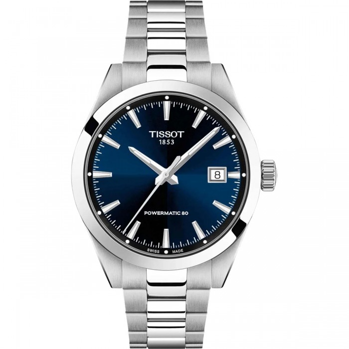 TISSOT T-Classic Gentleman 38mm Powermatic 80 Ρολόι Ανδρικό Ασημί Ανοξείδωτο Ατσάλι μπρασελέ T1658071104100