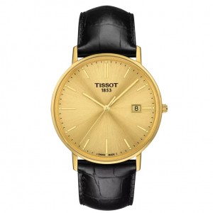 TISSOT Goldrun Gold 18Κ 38mm Ρολόι Ανδρικό Μαύρο Δερμάτινο λουράκι T9224101602100