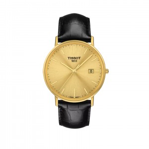 TISSOT Goldrun Gold 18Κ 38mm Ρολόι Ανδρικό Μαύρο Δερμάτινο λουράκι T9224101602100