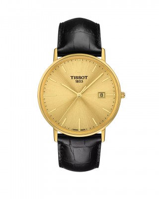 TISSOT Goldrun Gold 18Κ 38mm Ρολόι Ανδρικό Μαύρο Δερμάτινο λουράκι T9224101602100