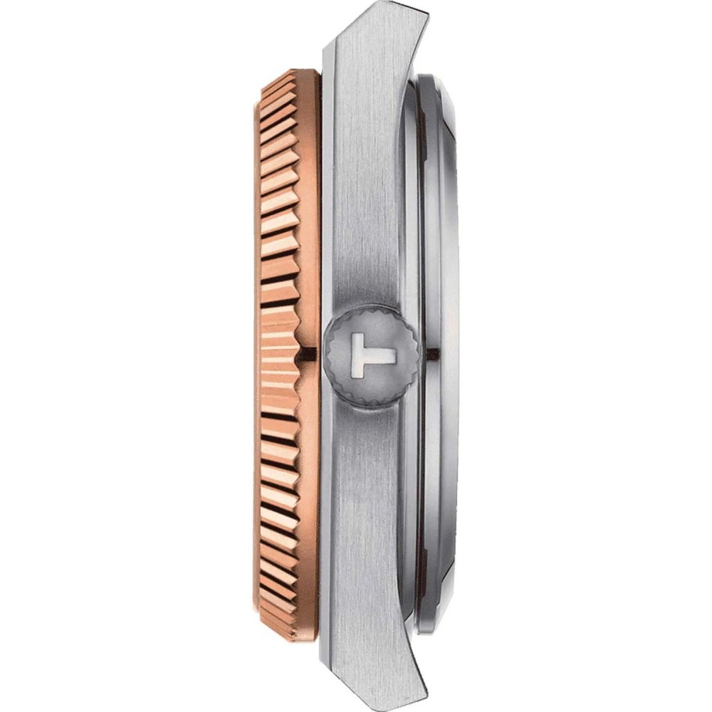 TISSOT T-Classic PRX 35  Powermatic 80 18K Rose Gold bezel 35mm Ρολόι Ασημι Ανοξείδωτο Ατσάλι μπρασελέ T9312074111100