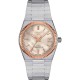TISSOT T-Classic PRX 35  Powermatic 80 18K Rose Gold bezel 35mm Ρολόι Ασημι Ανοξείδωτο Ατσάλι μπρασελέ T9312074111100