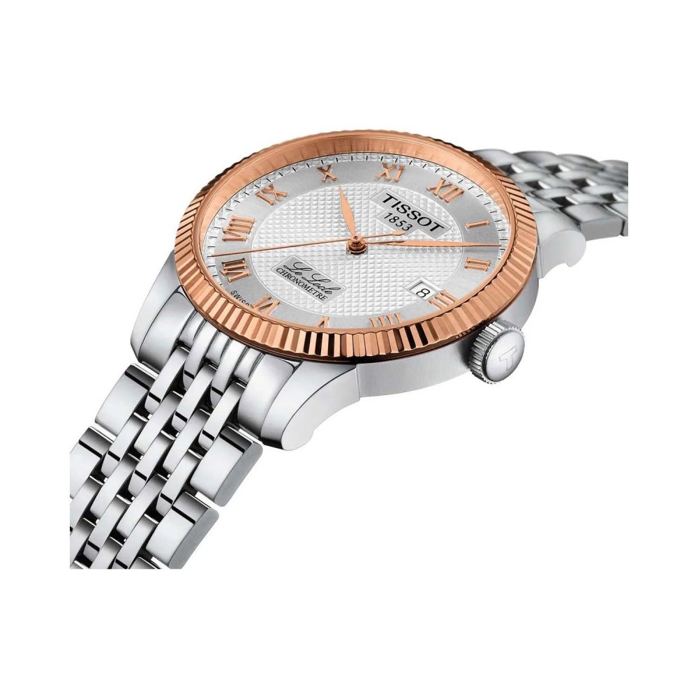 TISSOT T-Classic Le Locle Cosc Αυτόματο Rose Gold Bezel 18k Ρολόι Ανδρικό Ασημί Ανοξείδωτο Ατσάλι μπρασελέ T9324084103300