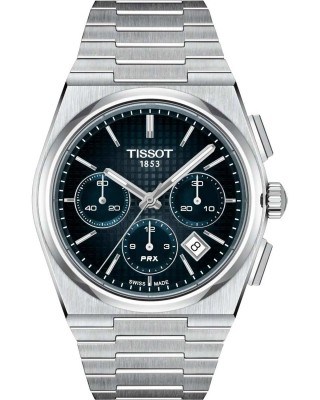 TISSOT T-Classic PRX 42mm Powermatic 80 Χρονογράφος Ρολόι Ασημί Ανοξείδωτο Ατσάλι μπρασελέ T1374271104101