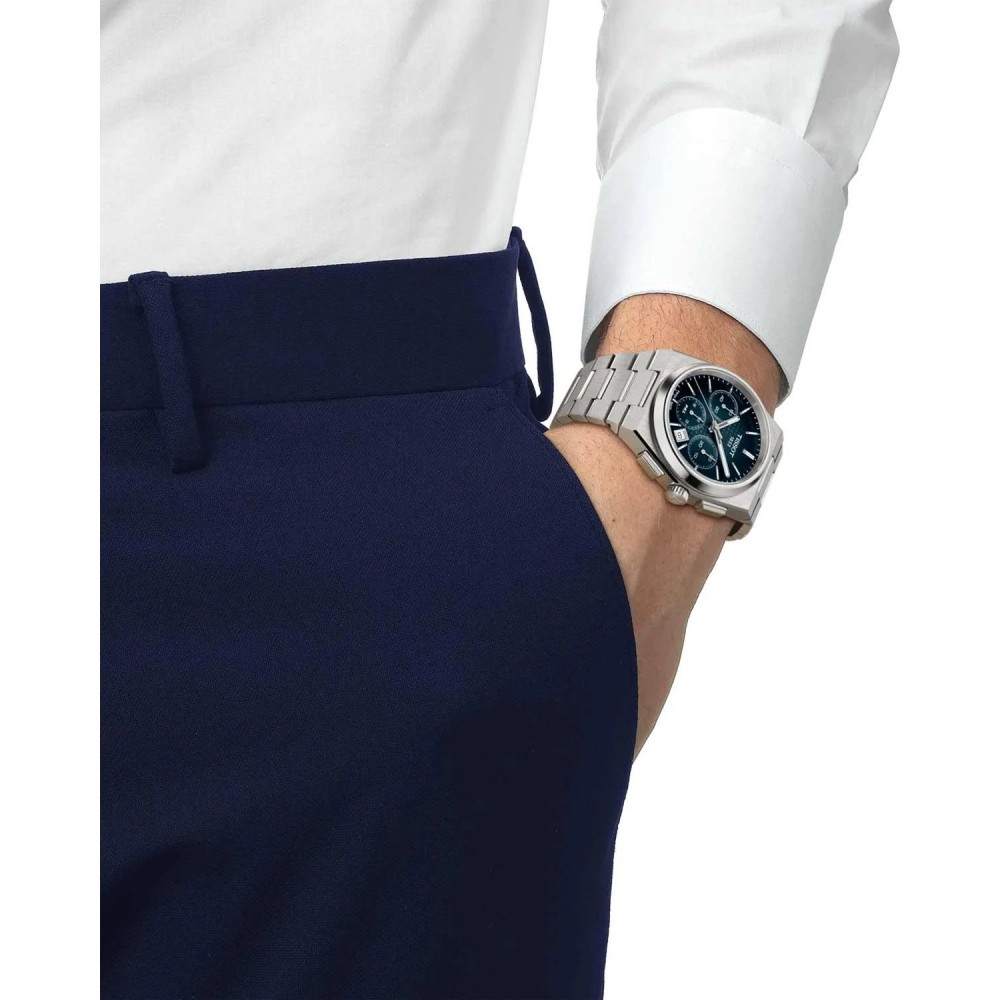TISSOT T-Classic PRX 42mm Powermatic 80 Χρονογράφος Ρολόι Ασημί Ανοξείδωτο Ατσάλι μπρασελέ T1374271104101