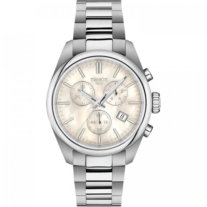 TISSOT T-Classic PR 100 36mm Χρονογράφος Ρολόι  Ασημί Ανοξείδωτο Ατσάλι μπρασελέ T1502171111100