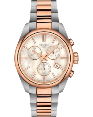 TISSOT T-Classic PR 100 36mm Χρονογράφος Ρολόι  Δίχρωμο Ανοξείδωτο Ατσάλι μπρασελέ T1502172211100
