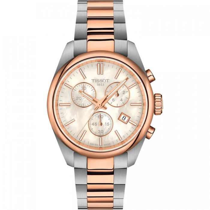 TISSOT T-Classic PR 100 36mm Χρονογράφος Ρολόι  Δίχρωμο Ανοξείδωτο Ατσάλι μπρασελέ T1502172211100