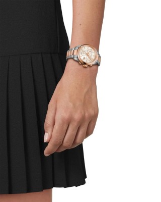 TISSOT T-Classic PR 100 36mm Χρονογράφος Ρολόι  Δίχρωμο Ανοξείδωτο Ατσάλι μπρασελέ T1502172211100