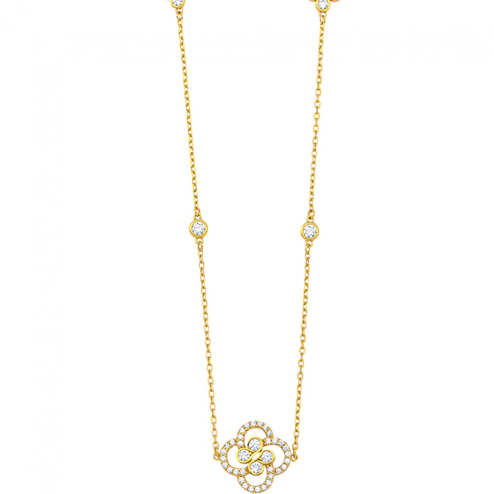 BREEZE Κολιέ Μακρύ Λευκά Κρύσταλλα Επίχρυσο Ασήμι 925 416025.1