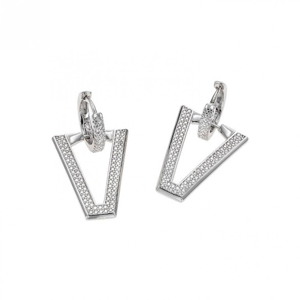 BREEZE  Σκουλαρίκια Λευκά Ζιργκόν 925 Ασήμι 213029.4