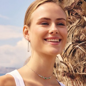 BREEZE Κολιέ 925 ασήμι Λευκά Πράσινα Κρύσταλλα 416015.4