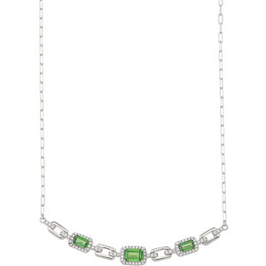 BREEZE Κολιέ 925 ασήμι Λευκά Πράσινα Κρύσταλλα 416015.4