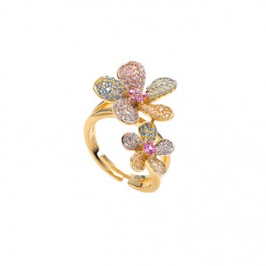 ΒREEZE Δαχτυλίδι με πολυχρωμα ζιργκόν Λουλούδια Ασήμι 925 113018.1