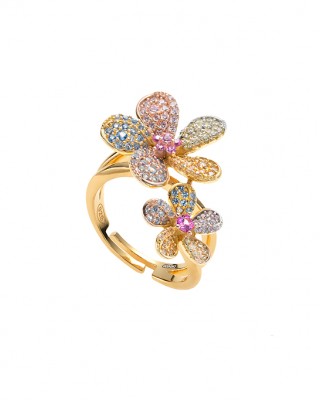 ΒREEZE Δαχτυλίδι με πολυχρωμα ζιργκόν Λουλούδια Ασήμι 925 113018.1