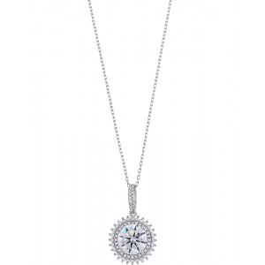 BREEZE Κολιέ 925 ασήμι Μονόπετρο Λευκά Κρύσταλλα 416003.4