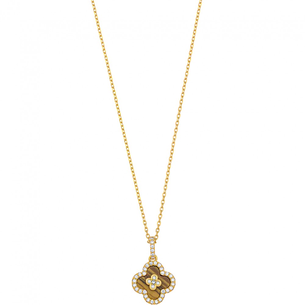 BREEZE Κολιέ Επίχρυσο Ασήμι 925 Tiger Eye 416028.1