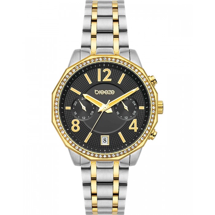 BREEZE Crystal Dual Time Επιχρυσωμένο/Ασημί Ανοξέιδωτο Ατσάλι μπρασελέ 712451.2