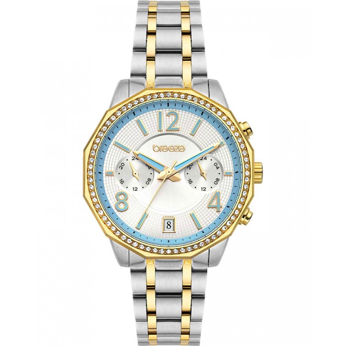 BREEZE Crystal Dual Time Επιχρυσωμένο/Ασημί Ανοξέιδωτο Ατσάλι μπρασελέ 712451.3