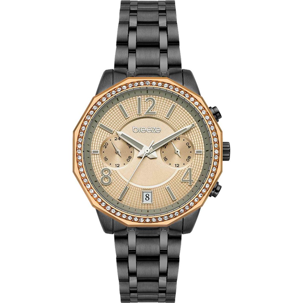BREEZE Crystal Dual Time Μαύρο Ανοξέιδωτο Ατσάλι μπρασελέ 812451.2