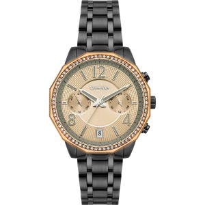 BREEZE Crystal Dual Time Μαύρο Ανοξέιδωτο Ατσάλι μπρασελέ 812451.2