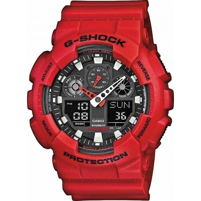 CASIO g-shock ρολόι κόκκινο καουτσούκ λουράκι GA-100B-4AER