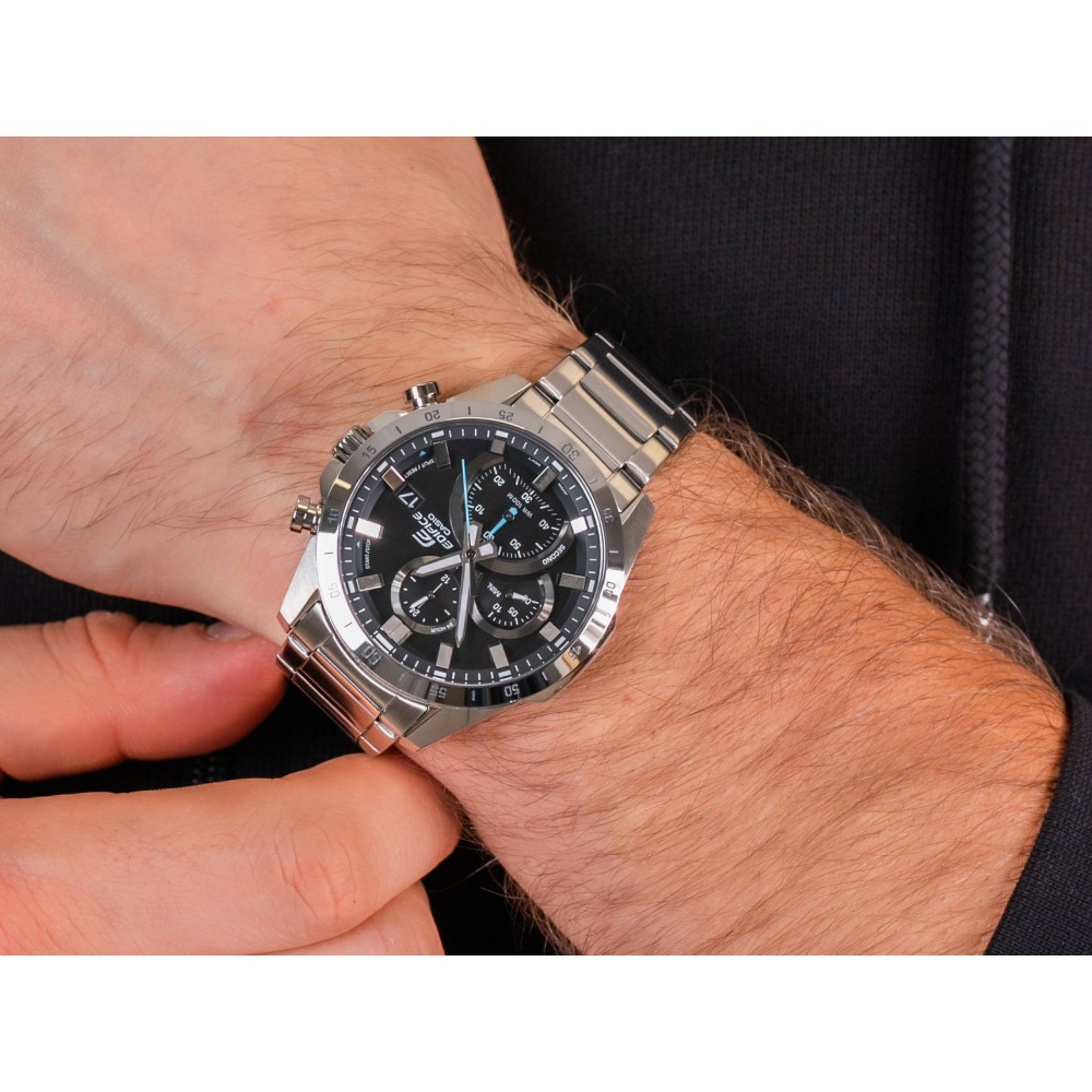 CASIO Edifice Ανδρικός Χρονογράφος Ασημί Ανοξείδωτο Ατσάλι Μπρασελέ  EFR-571D-1AVUEF 