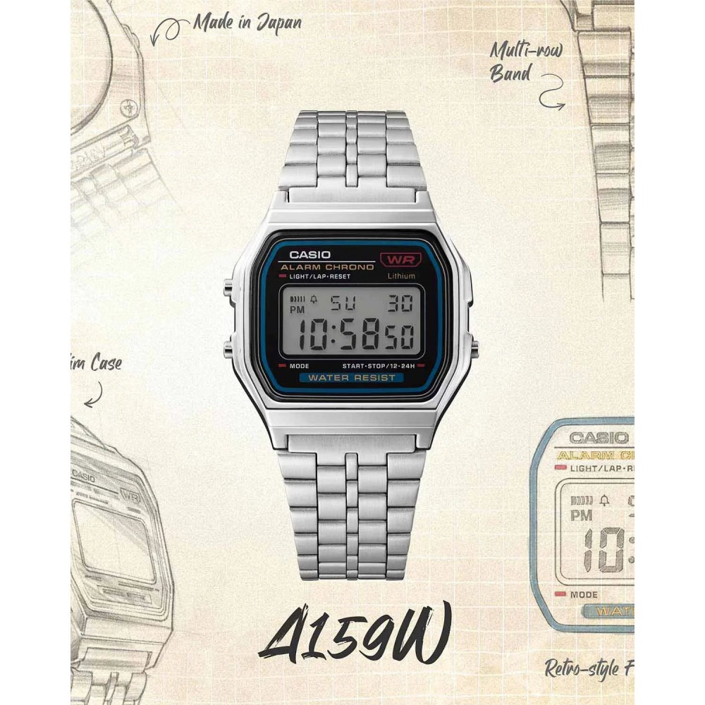CASIO Vintage Ρολόι Ασημί Ανοξείδωτο ατσάλι A-159WE-1EF CASIO Vintage Ρολόι Ασημί Ανοξείδωτο ατσάλι A-159WE-1EF