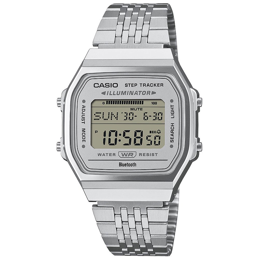 CASIO Vintage Step Tracker Ρολόι Χρονογράφος Ασημί Ανοξείδωτο ατσάλι μπρασελέ ABL-100WE-7AEF