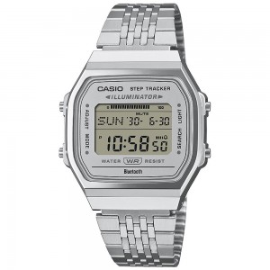 CASIO Vintage Step Tracker Ρολόι Χρονογράφος Ασημί Ανοξείδωτο ατσάλι μπρασελέ ABL-100WE-7AEF