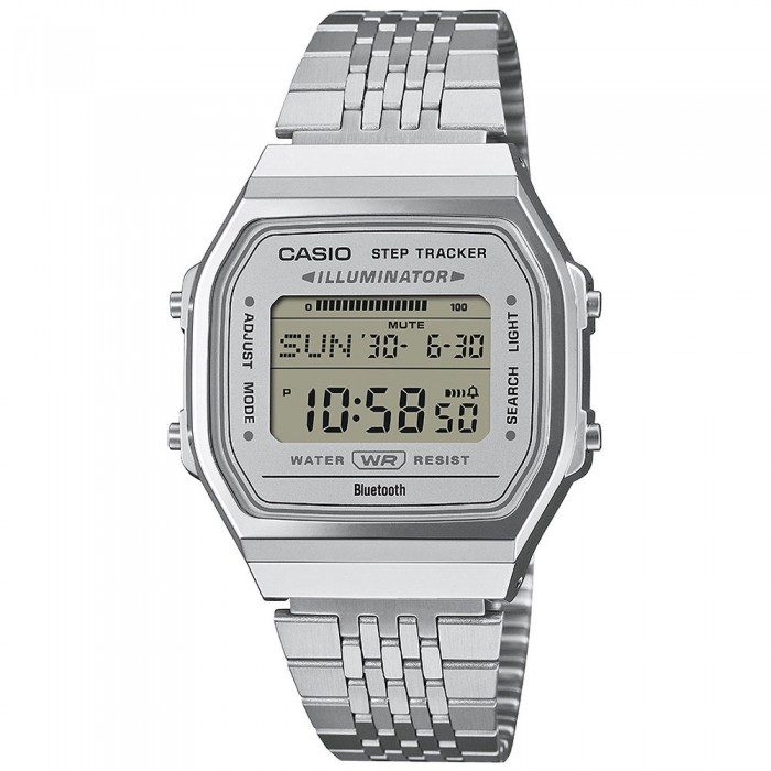 CASIO Vintage Step Tracker Ρολόι Χρονογράφος Ασημί Ανοξείδωτο ατσάλι μπρασελέ ABL-100WE-7AEF